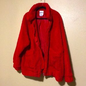 red sherpa jacket from urban outfitters